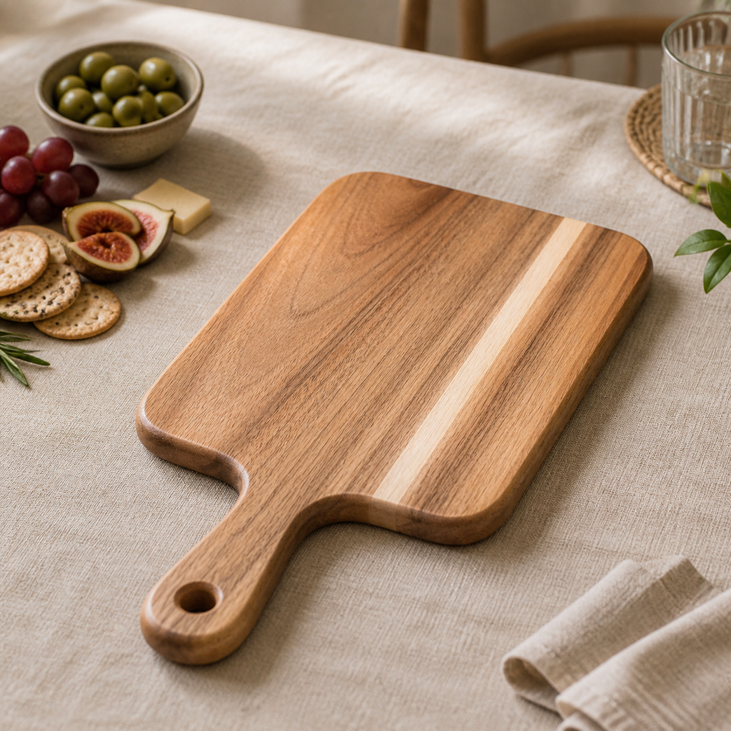 Cozy Haven Wood Cutting Board With Handle Square Charcuterie Boa - Cozy Haven lifestyle image