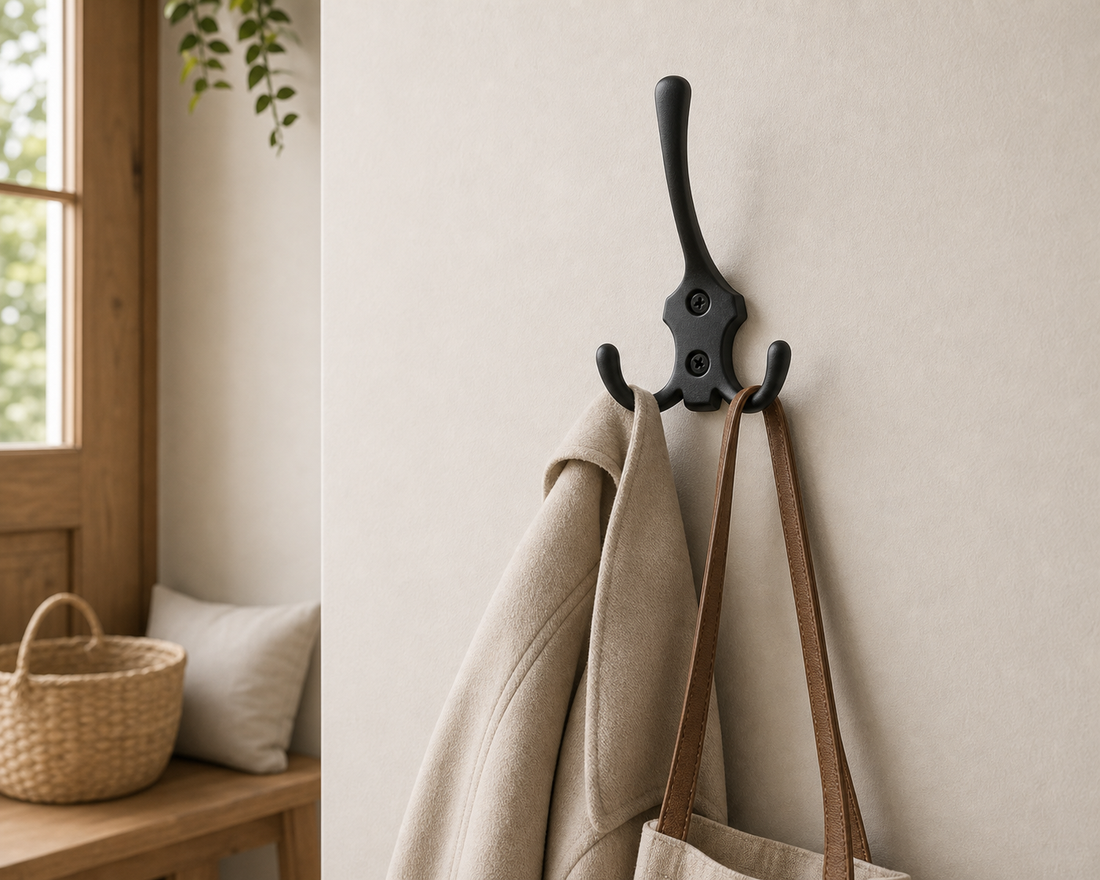 Black Zinc Alloy Coat Hook - 3 Prong