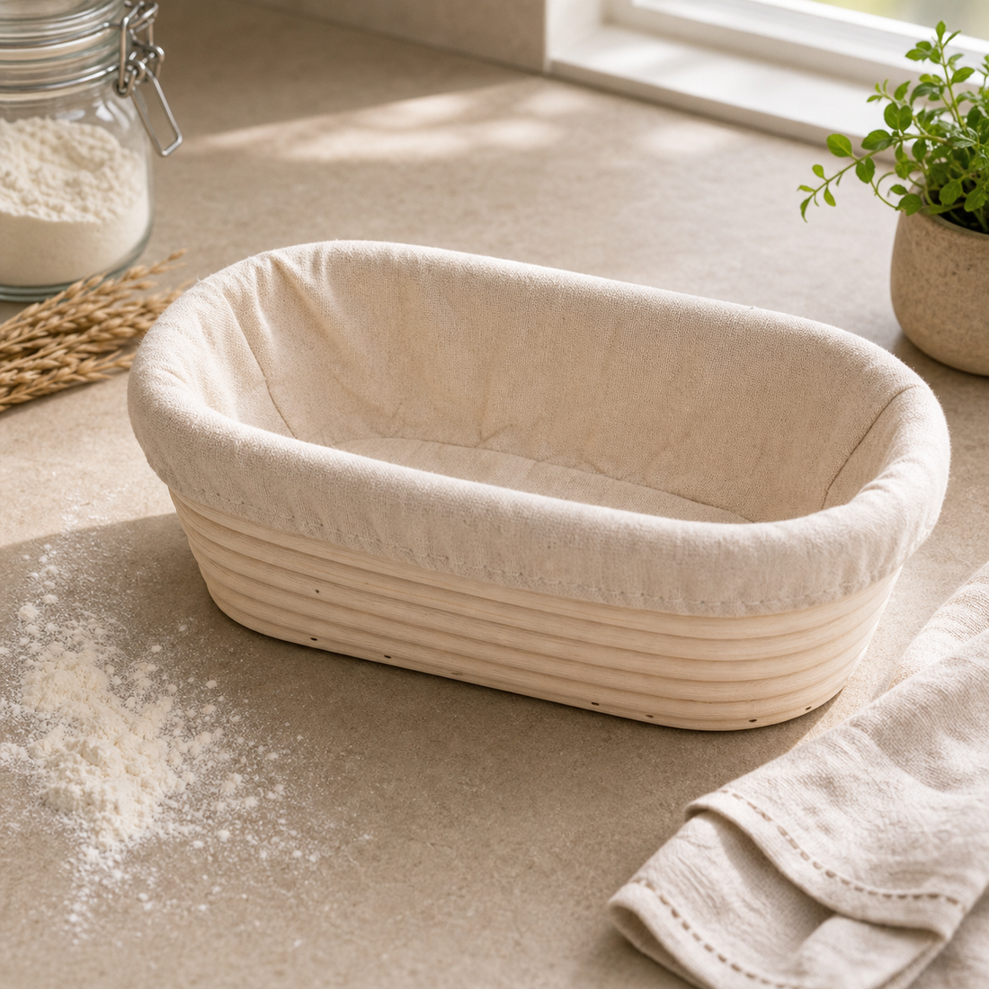 Oval Rattan Proofing Basket with Cloth Liner