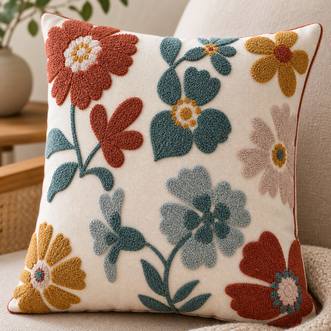 Throw Pillow Covers — Floral Embroidered