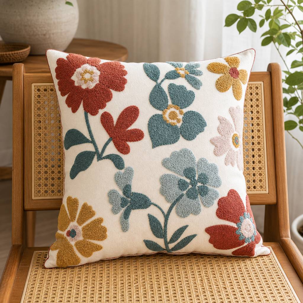 Cozy Haven Flower Towel Embroidered Pillow Cover Square Mesh Pop - Cozy Haven lifestyle image