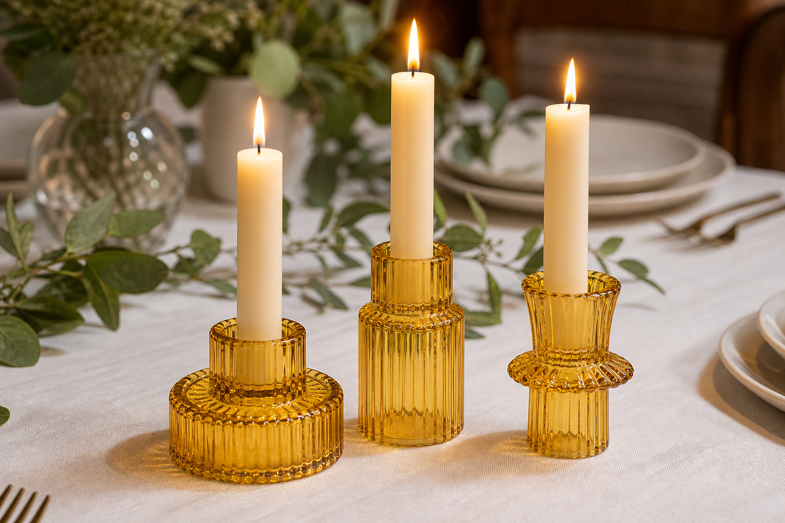 Cozy Haven Double Sided Vintage Ribbed Taper Glass Candle Holder - Cozy Haven lifestyle image