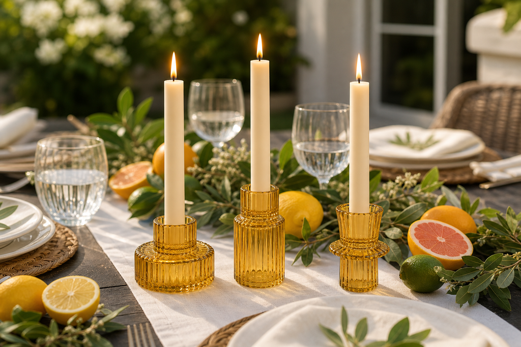 Cozy Haven Double Sided Vintage Ribbed Taper Glass Candle Holder - Cozy Haven lifestyle image