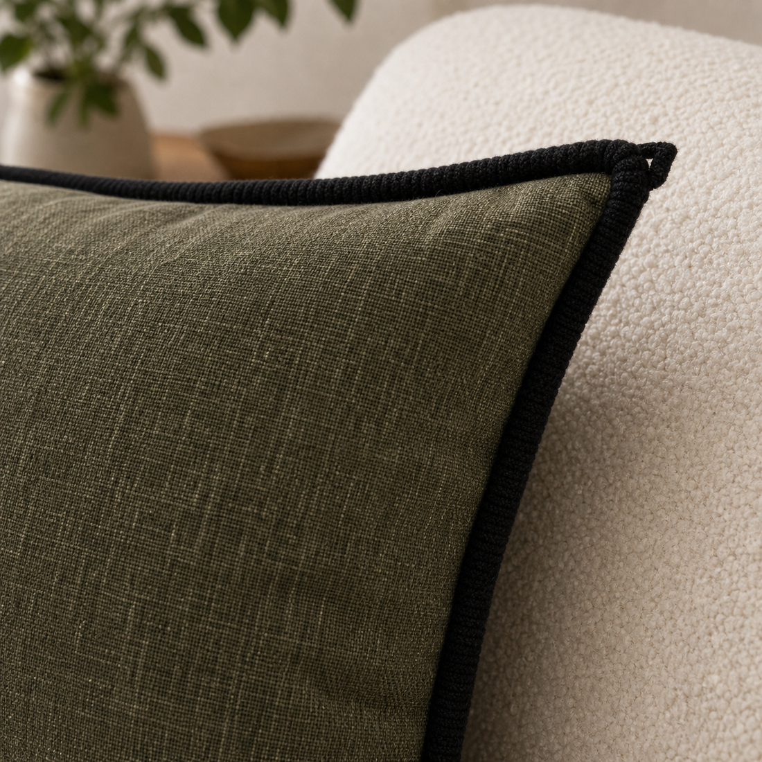 Black-Border Pillow Cover - Olive Green