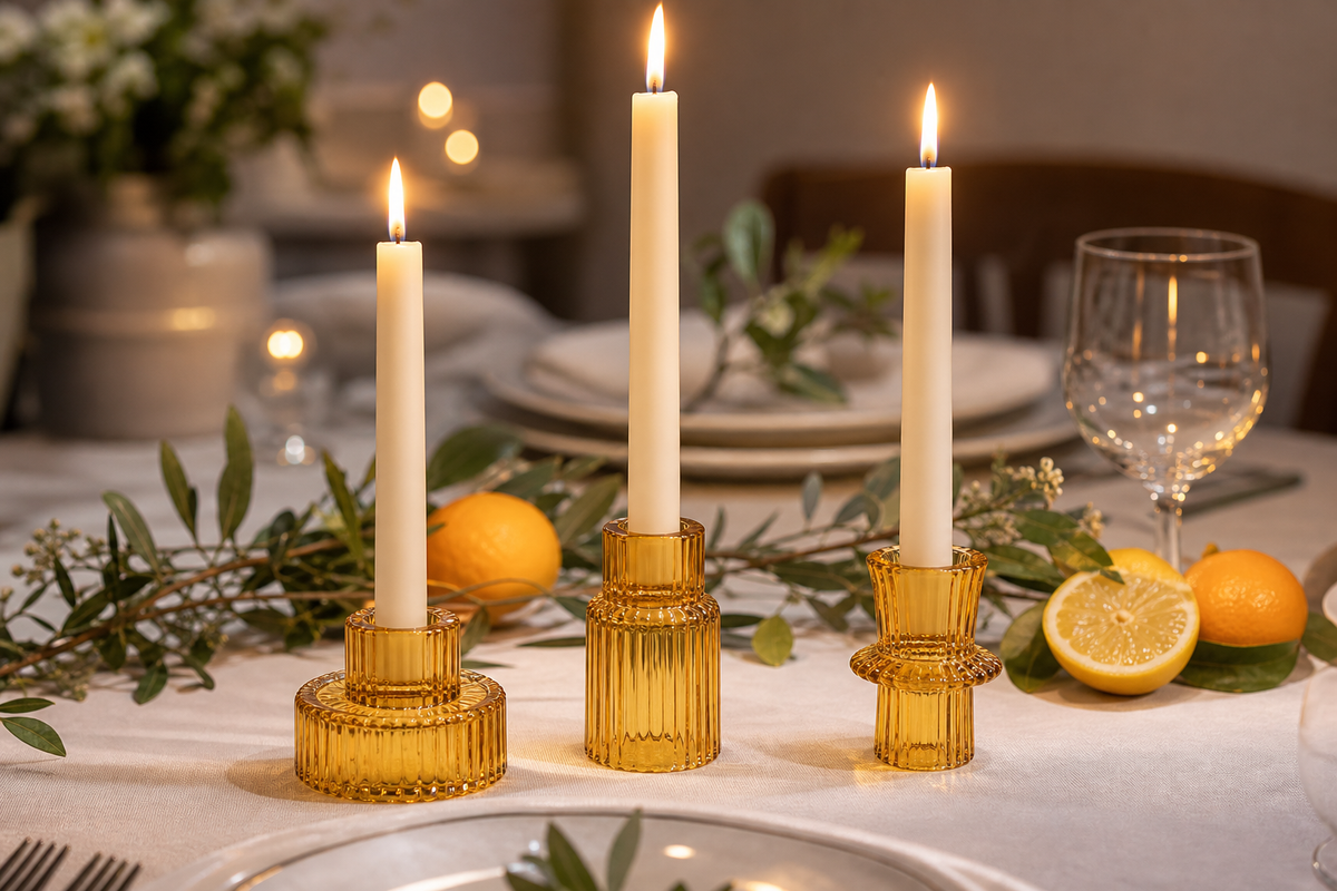 Cozy Haven Double Sided Vintage Ribbed Taper Glass Candle Holder product detail