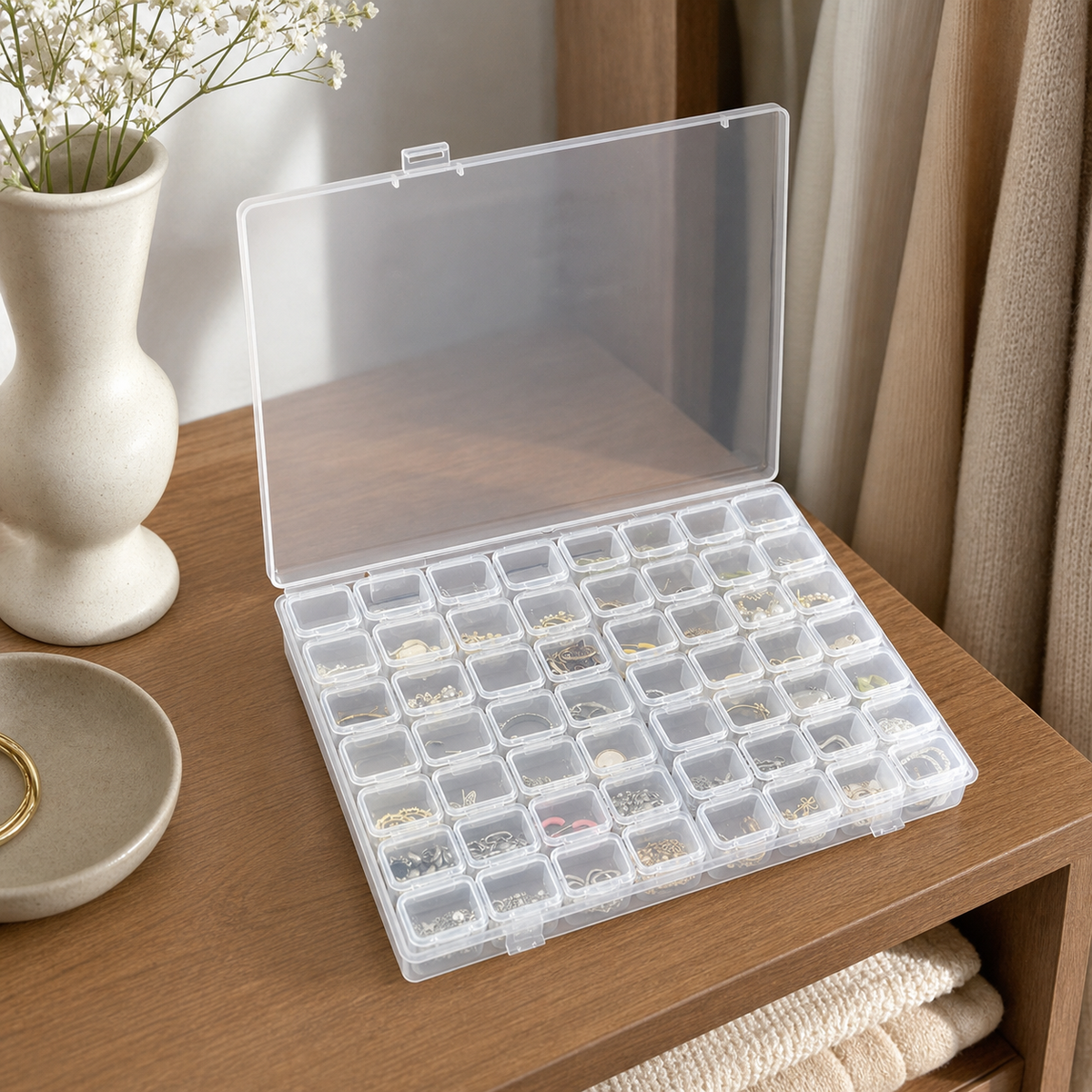 Cozy Haven Grid Transparent Jewelry Box Dust-Proof Earring Neckl product detail