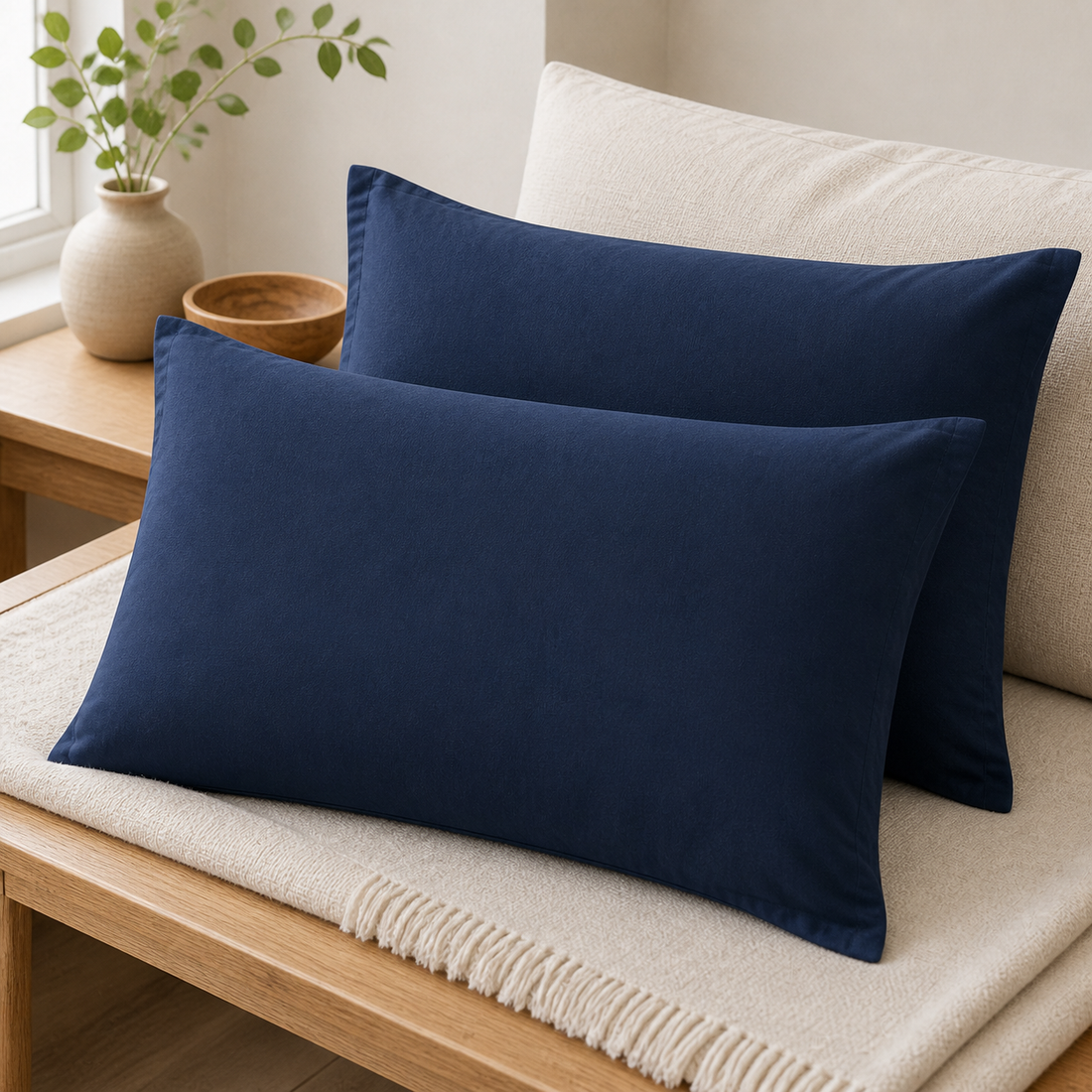 Brushed Fabric Pillowcase Set - Navy