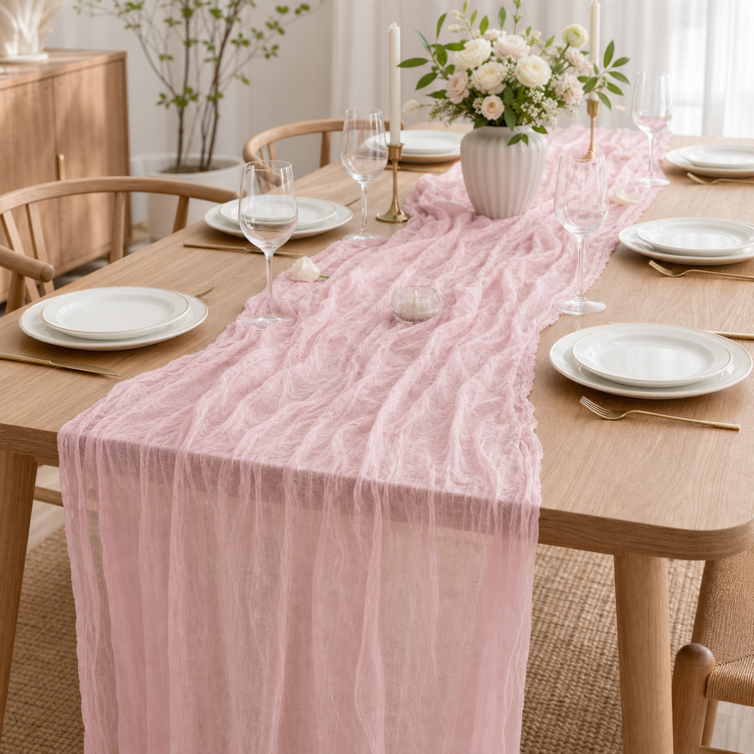 Light Pink Cheesecloth Table Runner - Boho