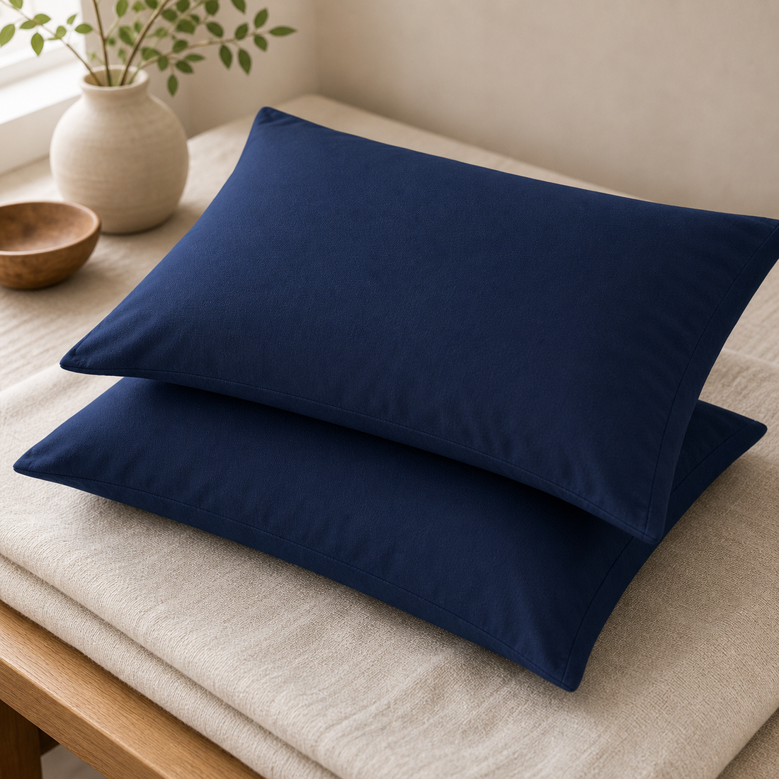 Brushed Fabric Pillowcase Set - Navy