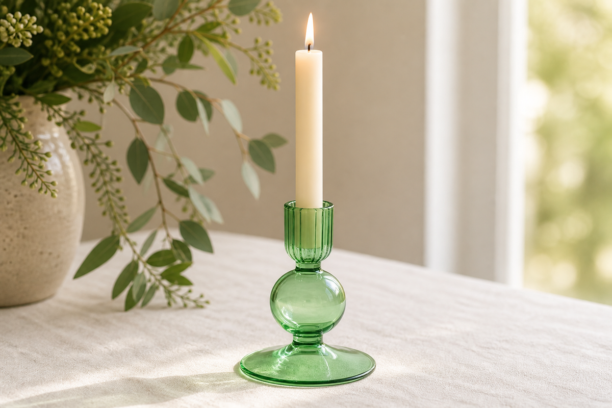 Cozy Haven Glass Candle Stick Holder Crystal Flower Vase Home De product detail