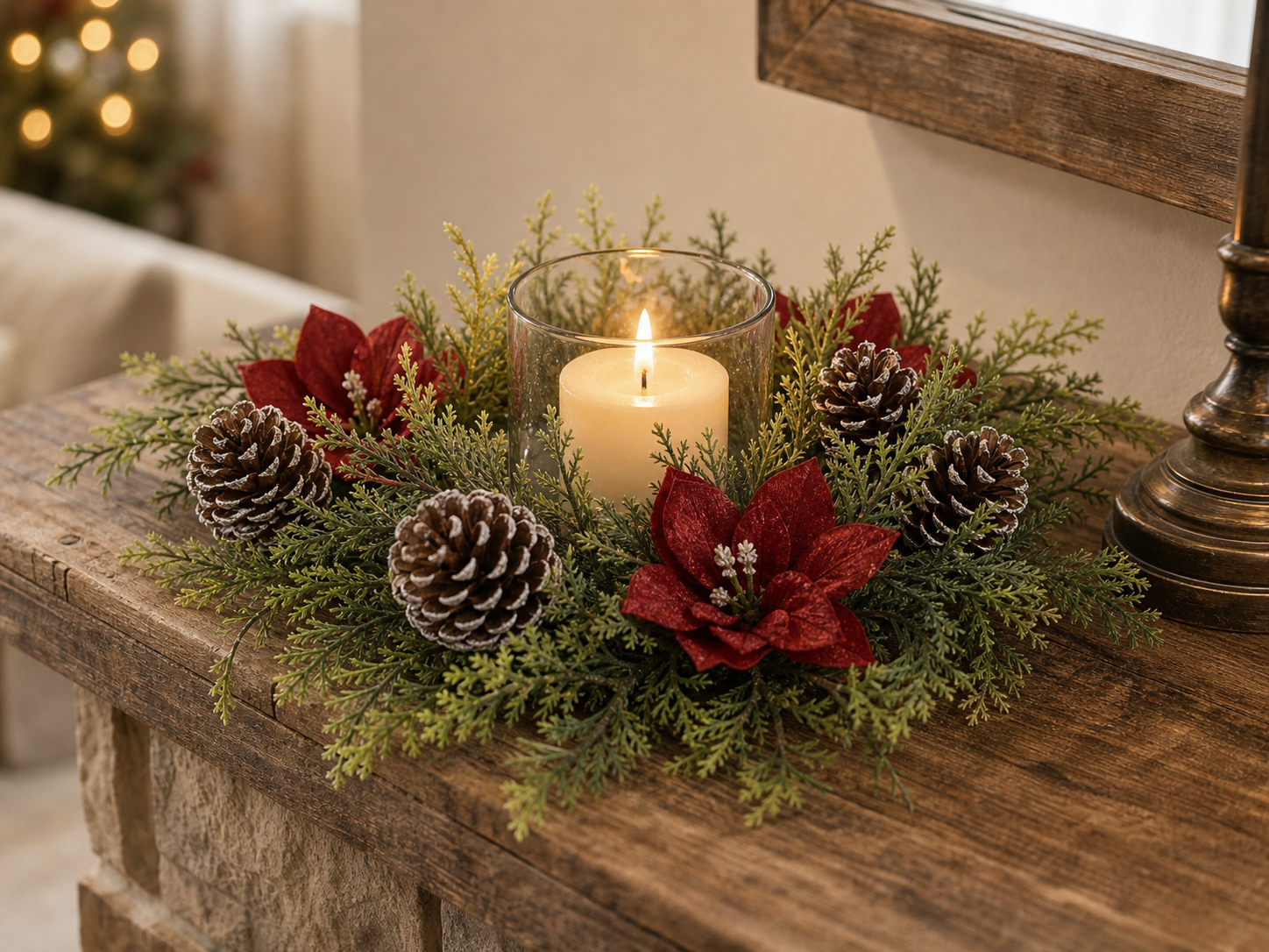 Cozy Haven Gorgeous Holiday Candle Holder With Stunning Floral W - Cozy Haven lifestyle image