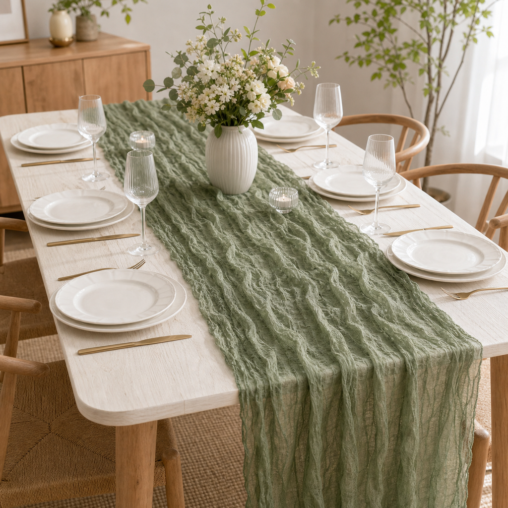 Cozy Haven Cheesecloth Table Runner Boho Gauze Table Runner 40X - Cozy Haven lifestyle image