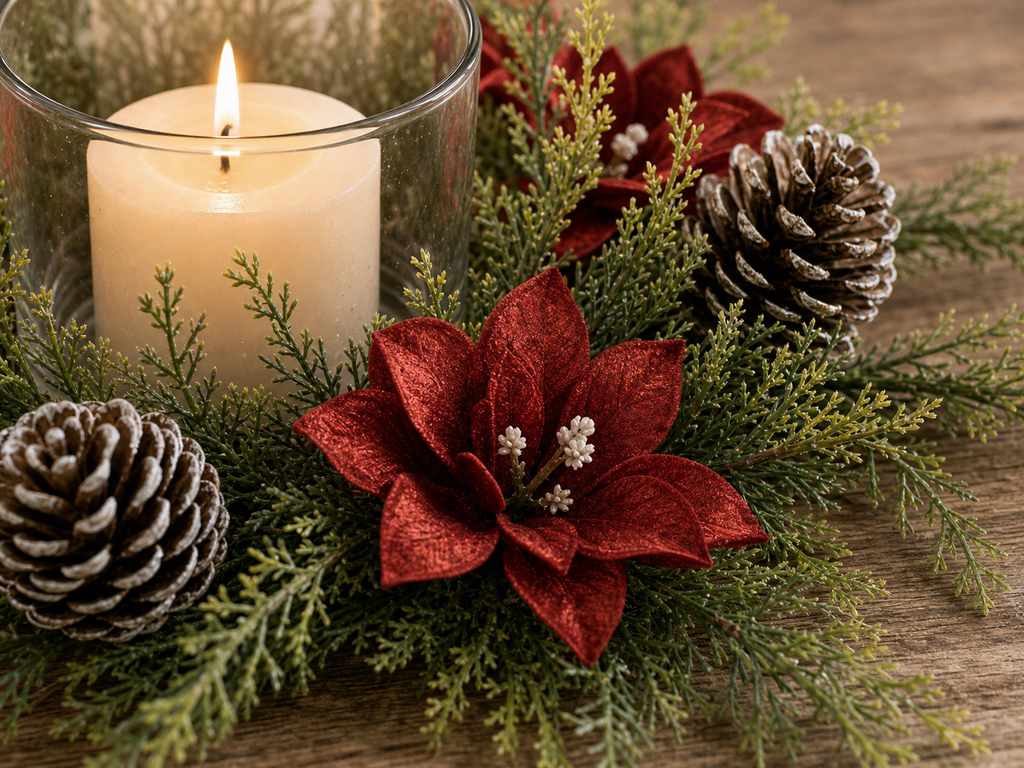 Cozy Haven Gorgeous Holiday Candle Holder With Stunning Floral W - Cozy Haven lifestyle image