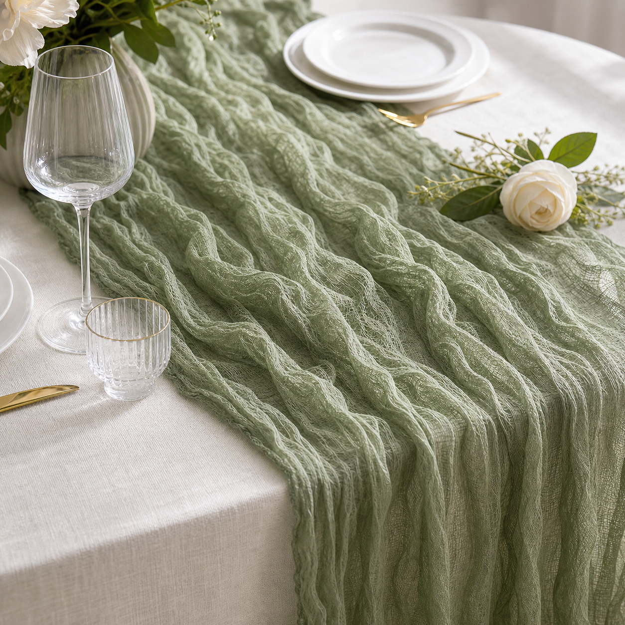 Cozy Haven Cheesecloth Table Runner Boho Gauze Table Runner 40X - Cozy Haven lifestyle image