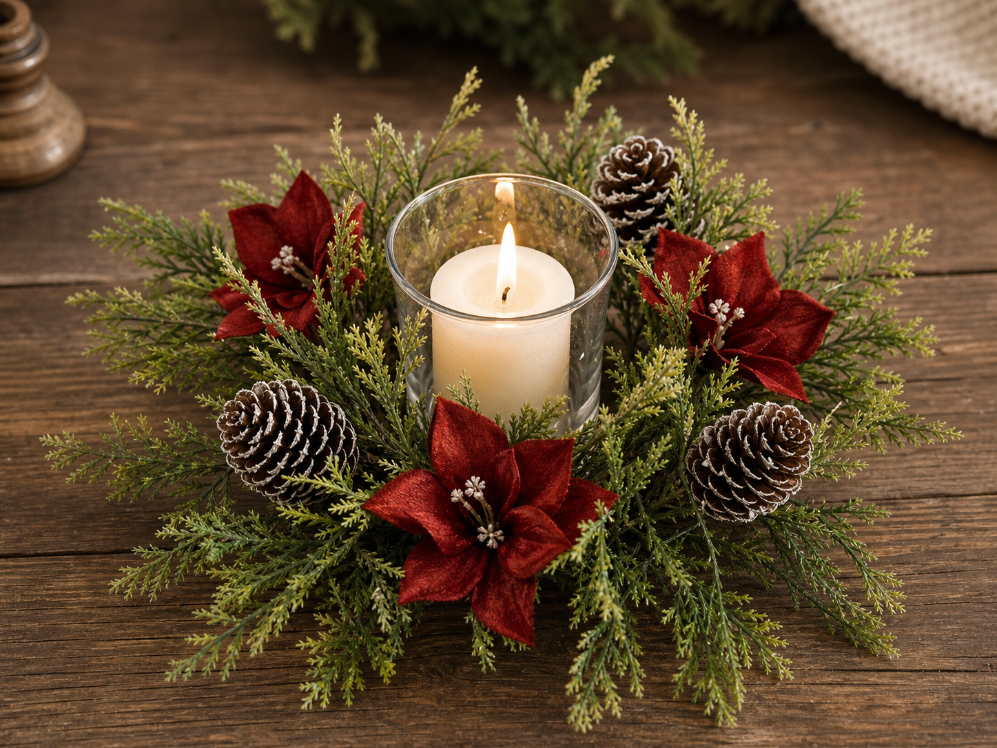 Cozy Haven Gorgeous Holiday Candle Holder With Stunning Floral W - Cozy Haven lifestyle image