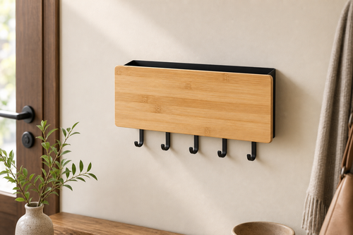 Bamboo Key Holder with 5 Hooks
