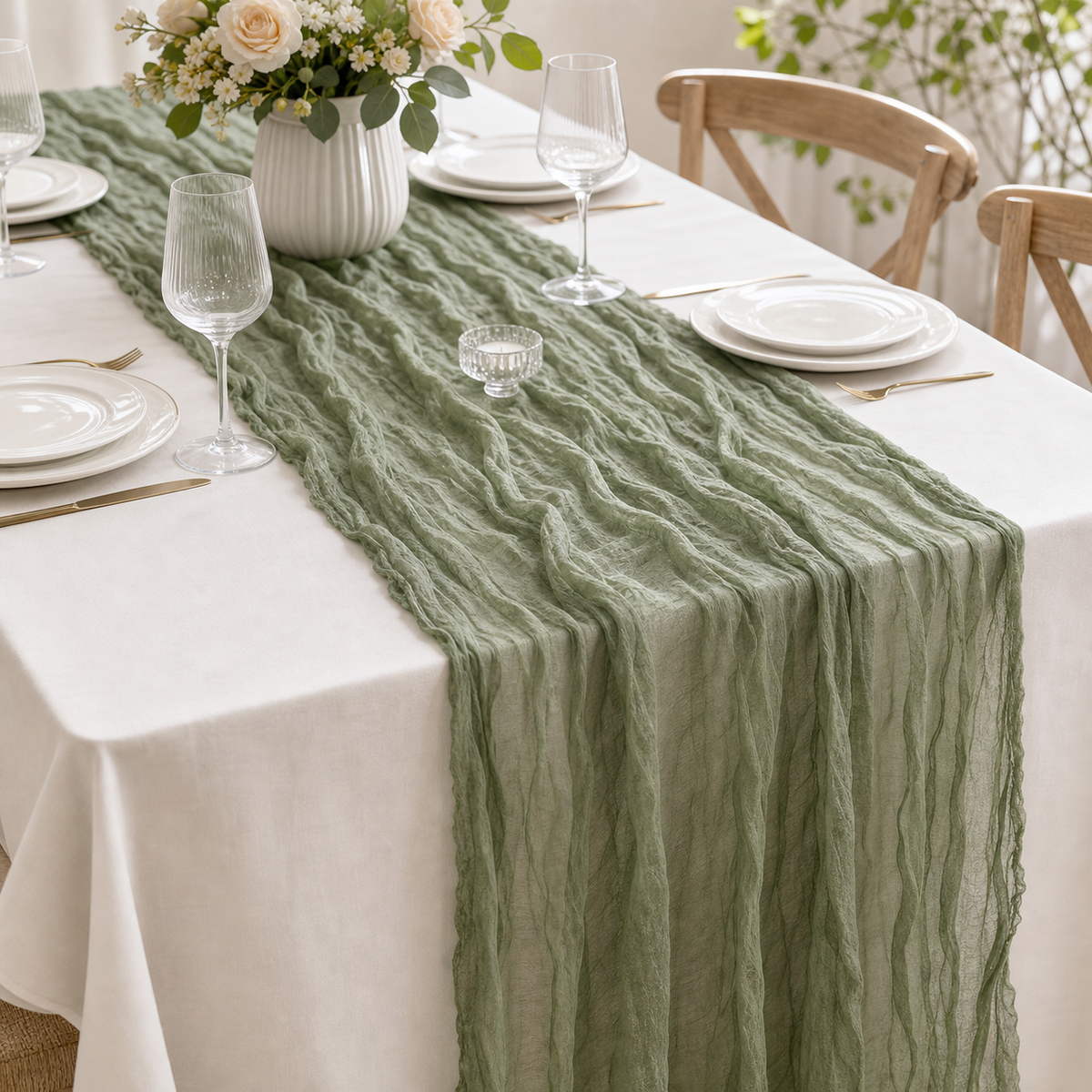 Cozy Haven Cheesecloth Table Runner Boho Gauze Table Runner 40X product detail