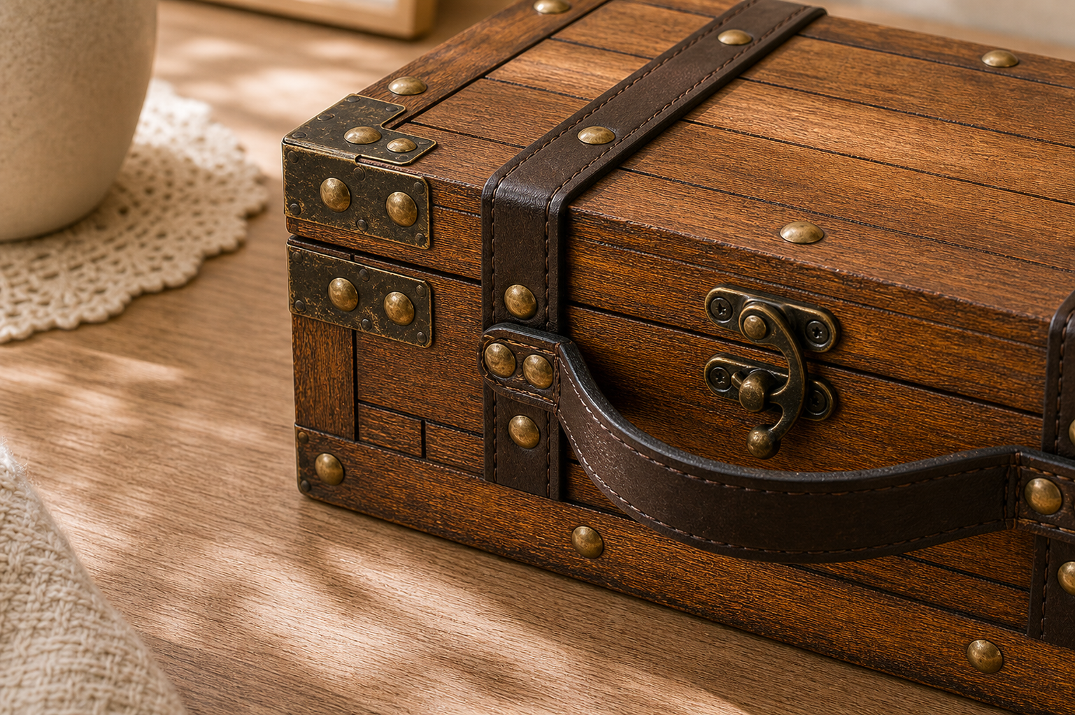Cozy Haven Wooden Treasure Chest Portable Vintage Jewelry Box - Cozy Haven lifestyle image