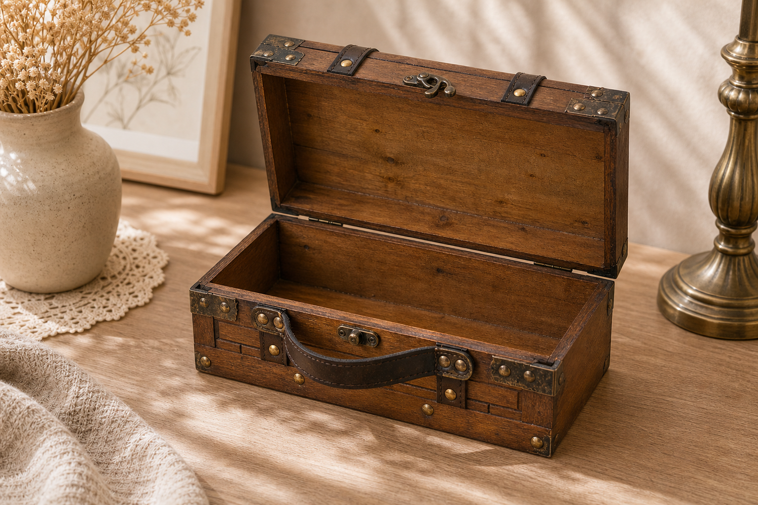 Cozy Haven Wooden Treasure Chest Portable Vintage Jewelry Box - Cozy Haven lifestyle image