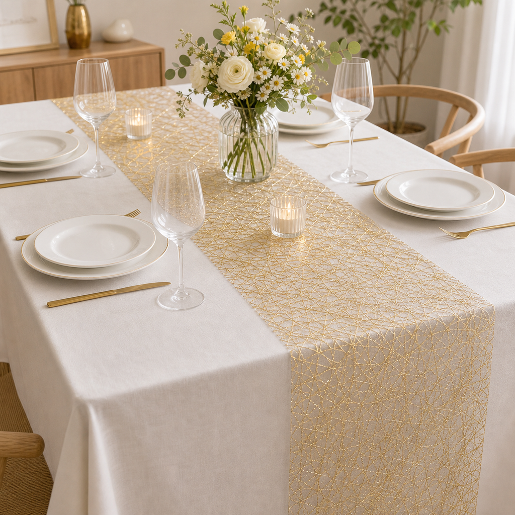 Cozy Haven Cm Gold Table Runner Metallic Glitter Table Cloths R - Cozy Haven lifestyle image