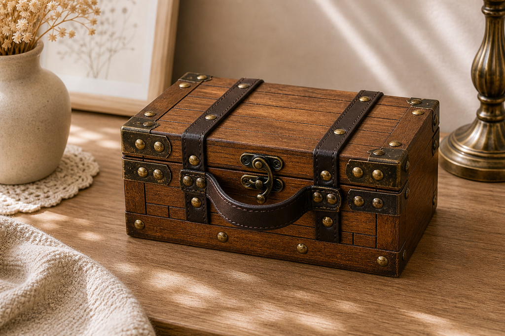 Cozy Haven Wooden Treasure Chest Portable Vintage Jewelry Box - Cozy Haven lifestyle image
