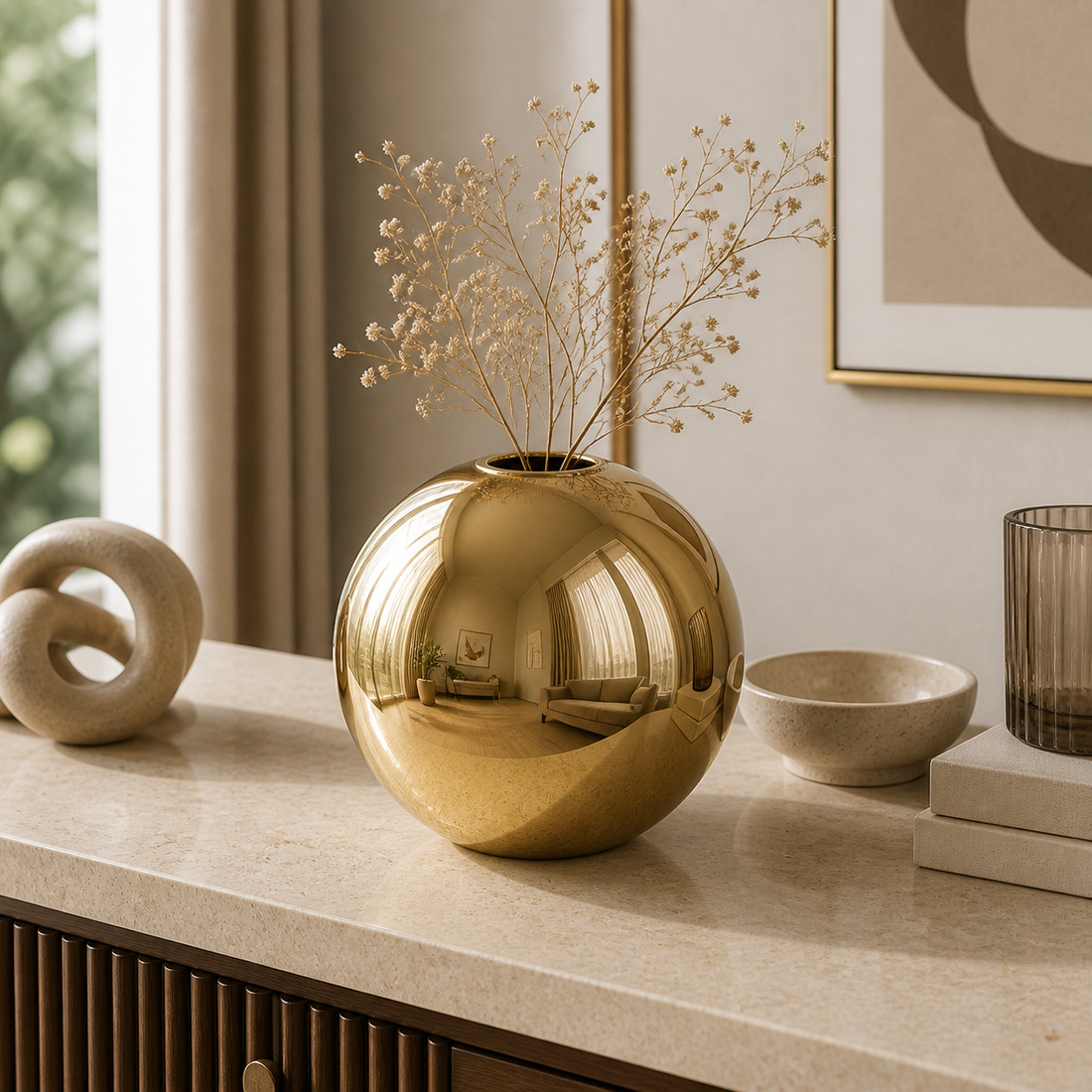 Gold-Finish Ball Ceramic Vase