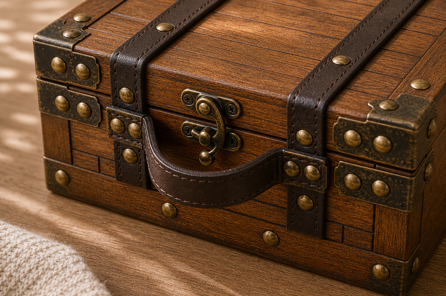 Cozy Haven Wooden Treasure Chest Portable Vintage Jewelry Box - Cozy Haven lifestyle image