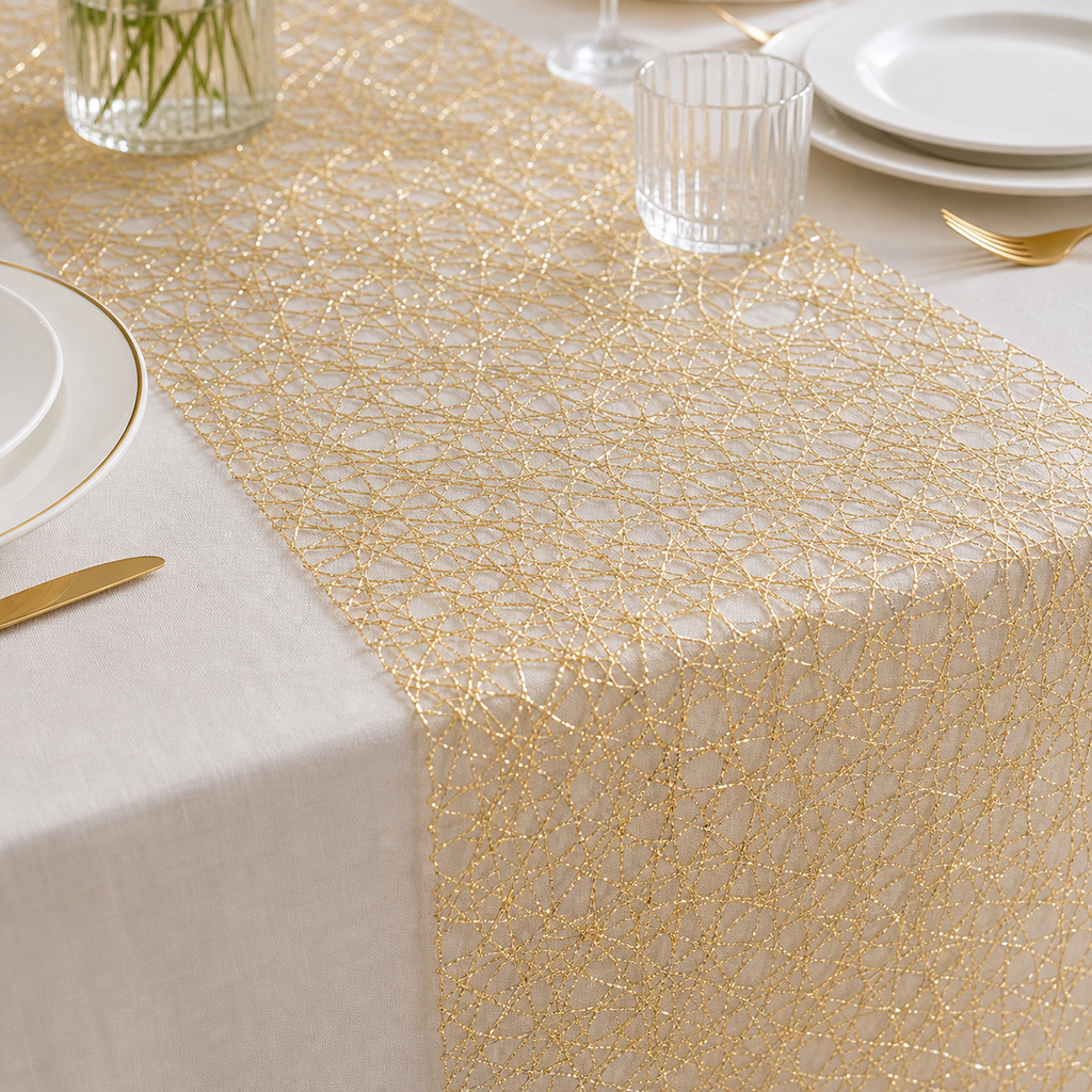 Cozy Haven Cm Gold Table Runner Metallic Glitter Table Cloths R - Cozy Haven lifestyle image