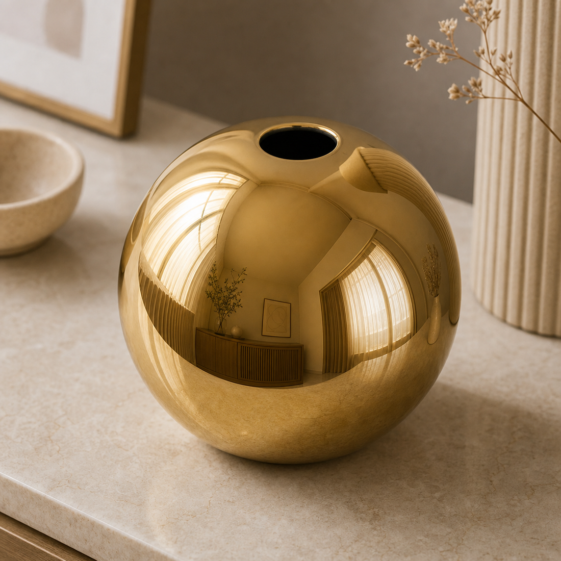 Gold-Finish Ball Ceramic Vase