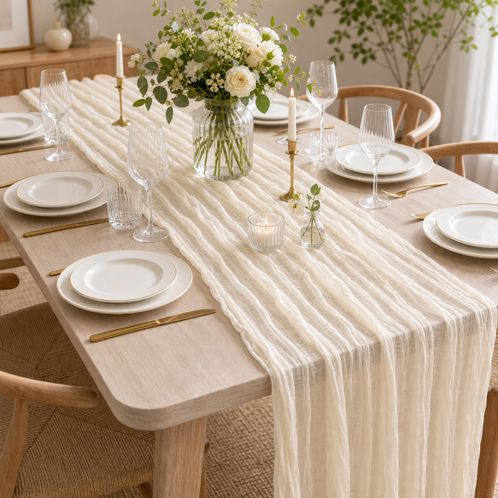 Cozy Haven Cm Semi-Sheer Gauze Table Runner For Wedding Recepti - Cozy Haven lifestyle image