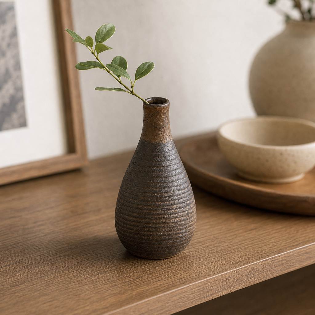 Cozy Haven Retro Rough Pottery Mini Flower Vase Ceramic Tabletop - Cozy Haven lifestyle image