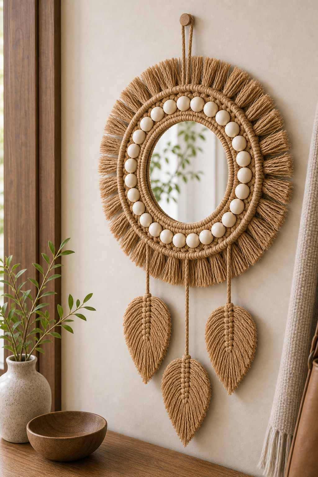 Wall Mirror — Boho Macrame Round