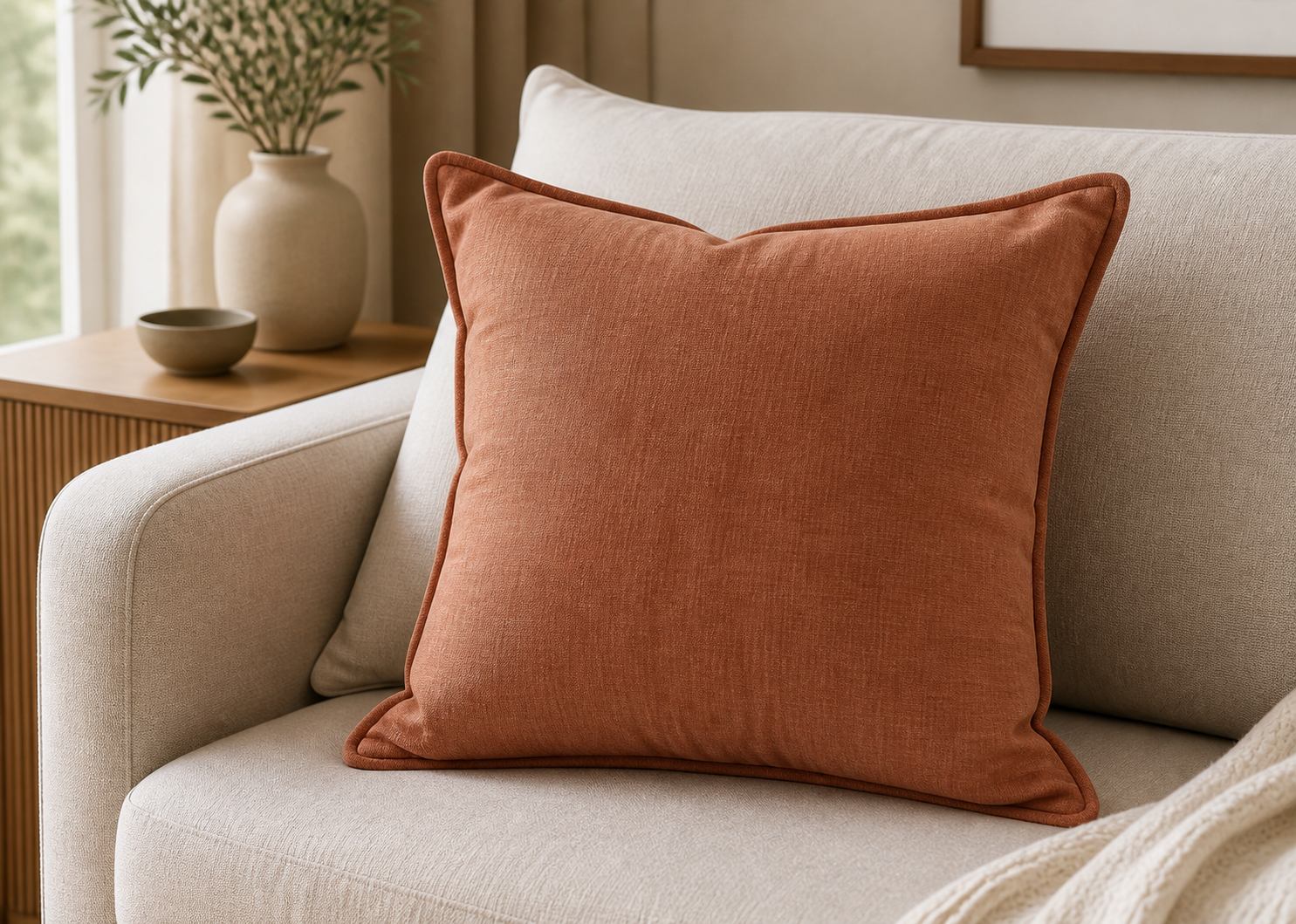 Cozy Haven Solid Color Pillow Cover Cotton Linen Sofa Waist Pill - Cozy Haven lifestyle image