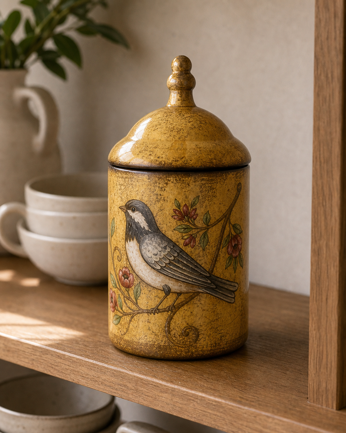Vintage Bird Ceramic Storage Jar