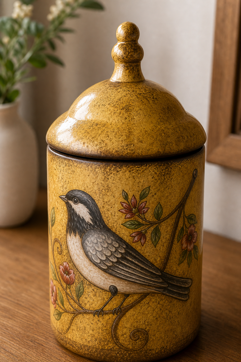 Vintage Bird Ceramic Storage Jar