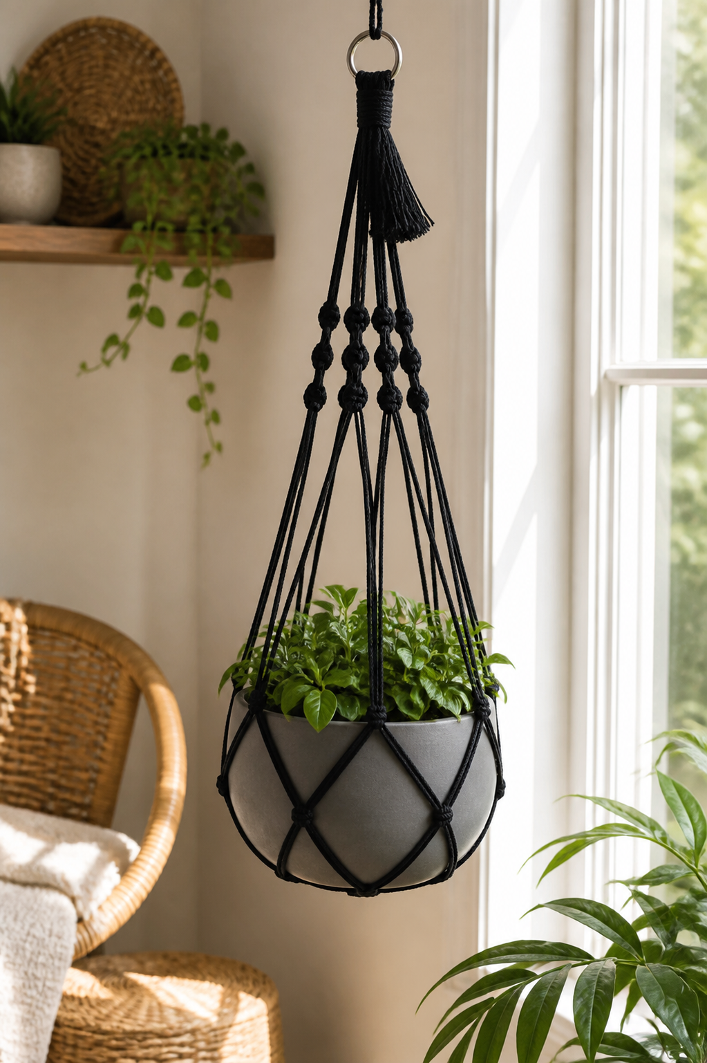 Bohemian Macrame Plant Hanger - Black