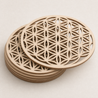Cozy Haven Flower Of Life Natural Symbol Wood Round Edge Coaster - Cozy Haven lifestyle image
