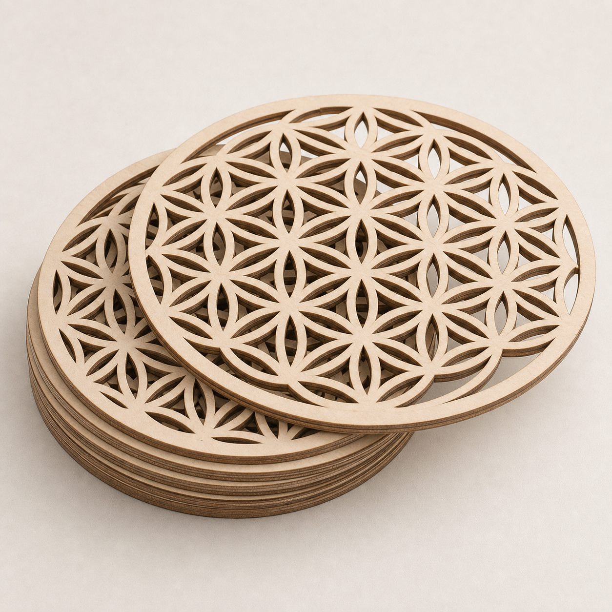 Cozy Haven Flower Of Life Natural Symbol Wood Round Edge Coaster - Cozy Haven lifestyle image
