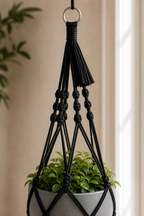 Cozy Haven Bohemian Plant Hangers Black White Macrame Holder - Cozy Haven lifestyle image