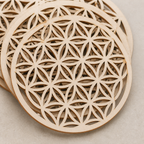 Cozy Haven Flower Of Life Natural Symbol Wood Round Edge Coaster - Cozy Haven lifestyle image
