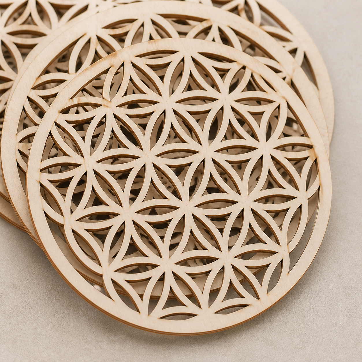 Cozy Haven Flower Of Life Natural Symbol Wood Round Edge Coaster - Cozy Haven lifestyle image