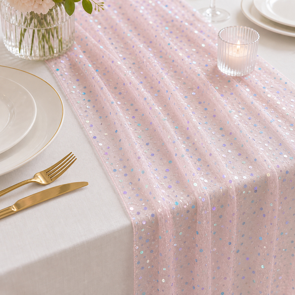 Cozy Haven Glitter Iridescent Sequin Table Runner,Soft Wedding D - Cozy Haven lifestyle image