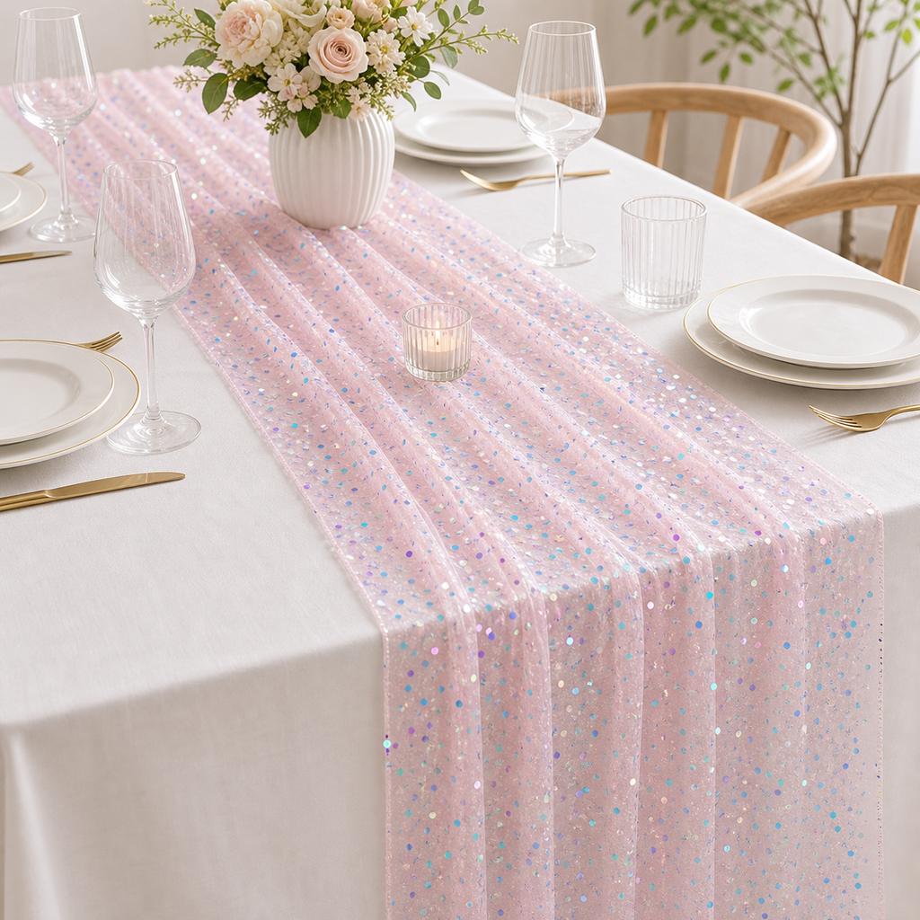 Cozy Haven Glitter Iridescent Sequin Table Runner,Soft Wedding D - Cozy Haven lifestyle image