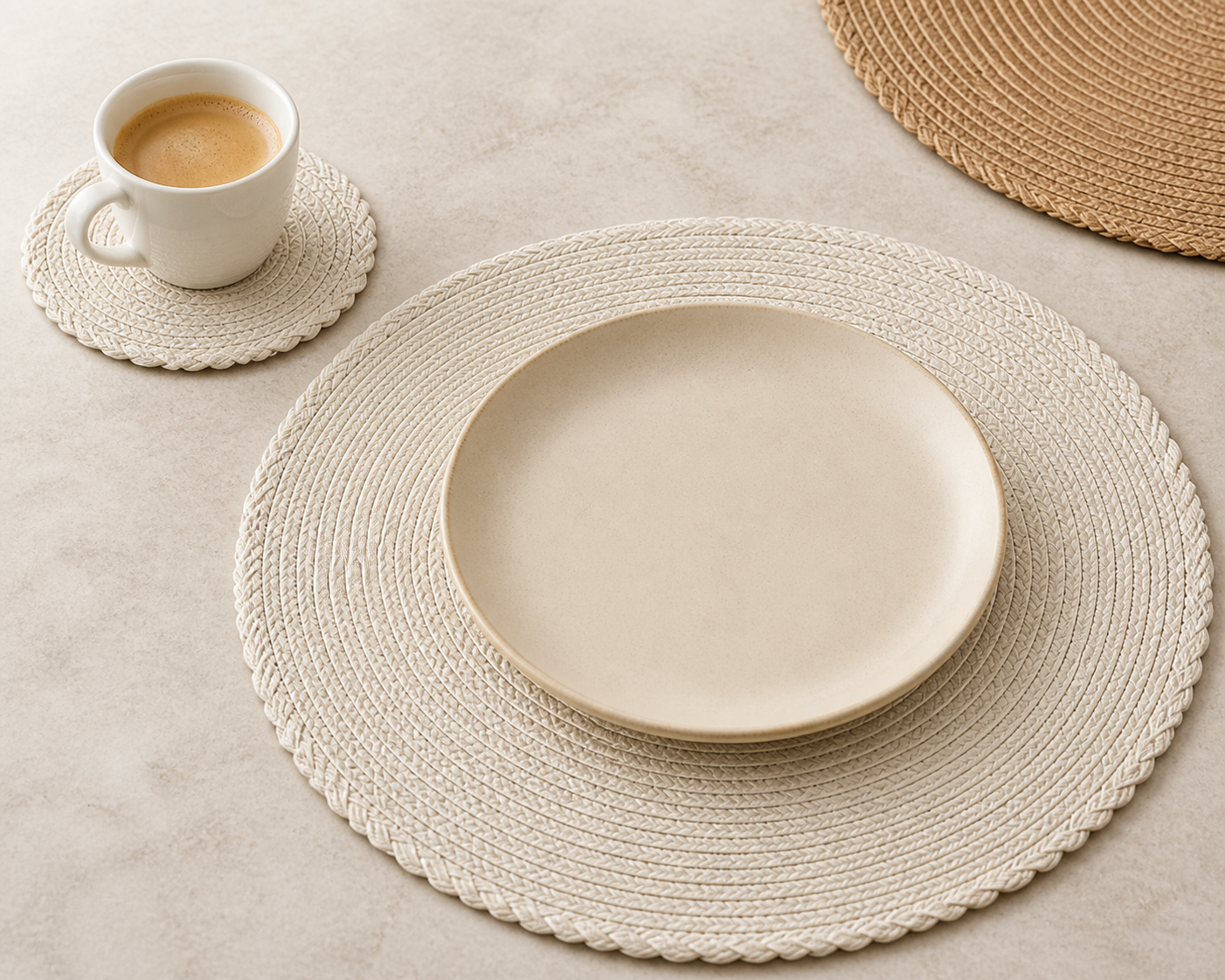 Cozy Haven Round Table Mat And Cup Coasters Set Woven Ramie - Cozy Haven lifestyle image