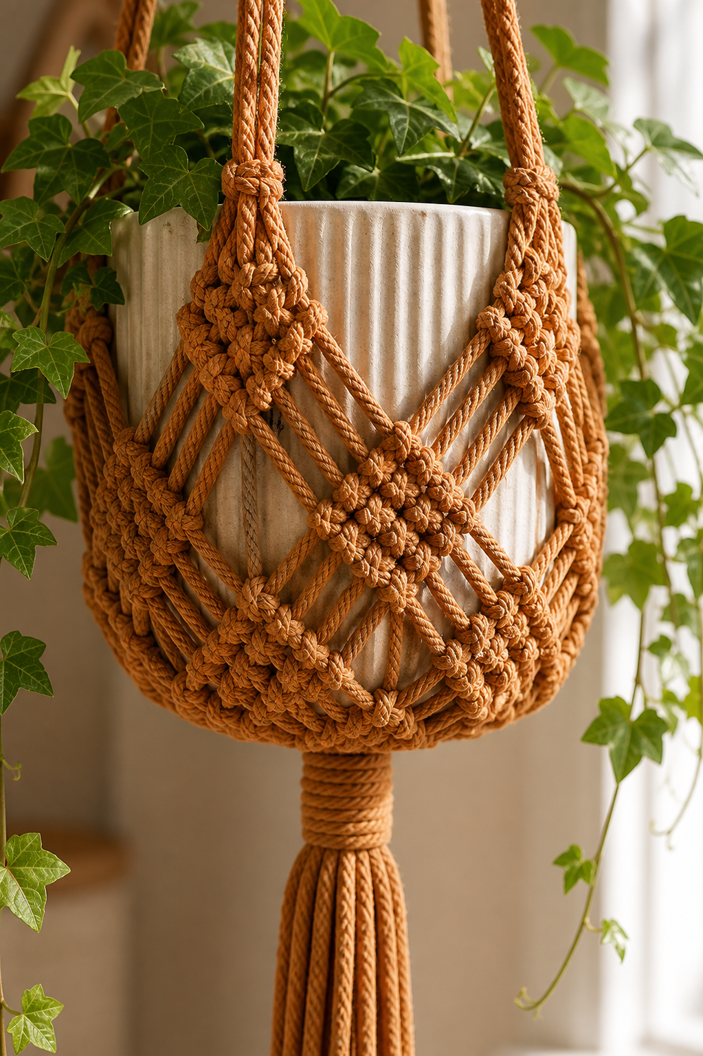 Boho Macrame Plant Hanger - Rust
