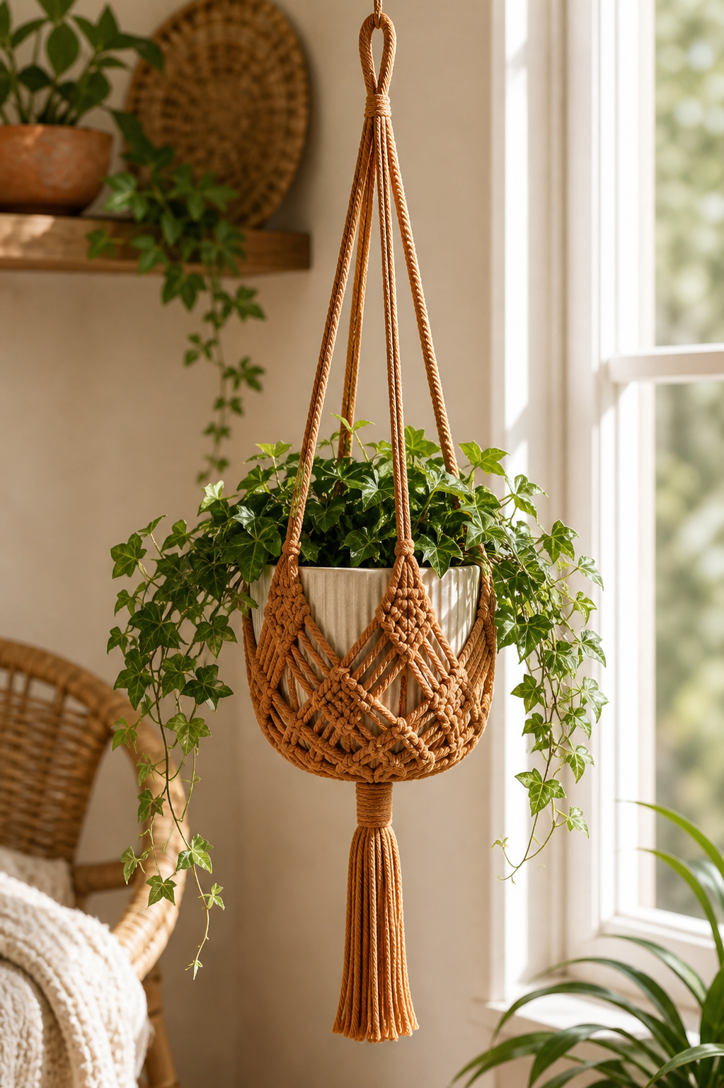 Cozy Haven Boho Macrame Plant Hanger For Indoor Outdoor Hanging - Cozy Haven lifestyle image