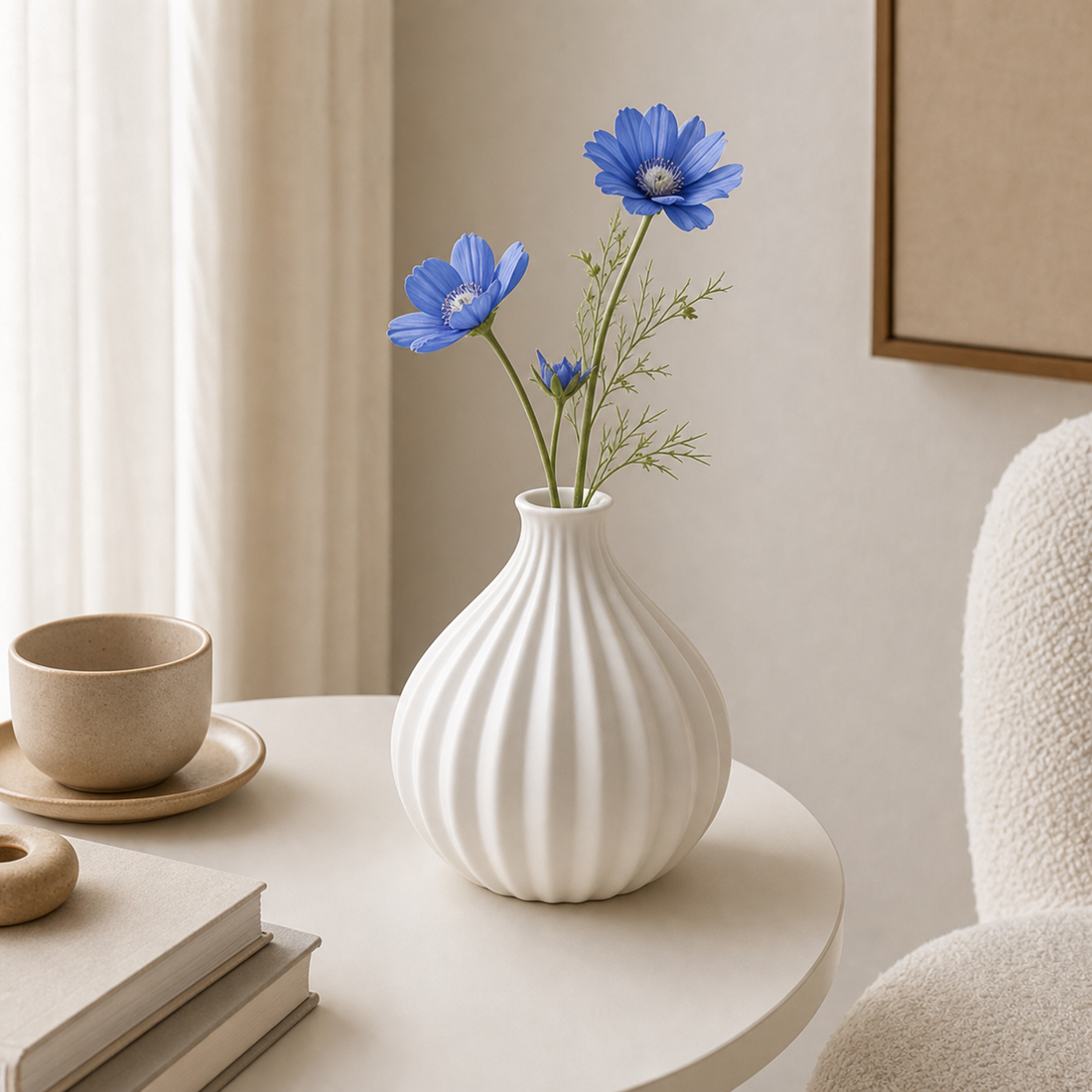 White Ribbed Pumpkin Vase