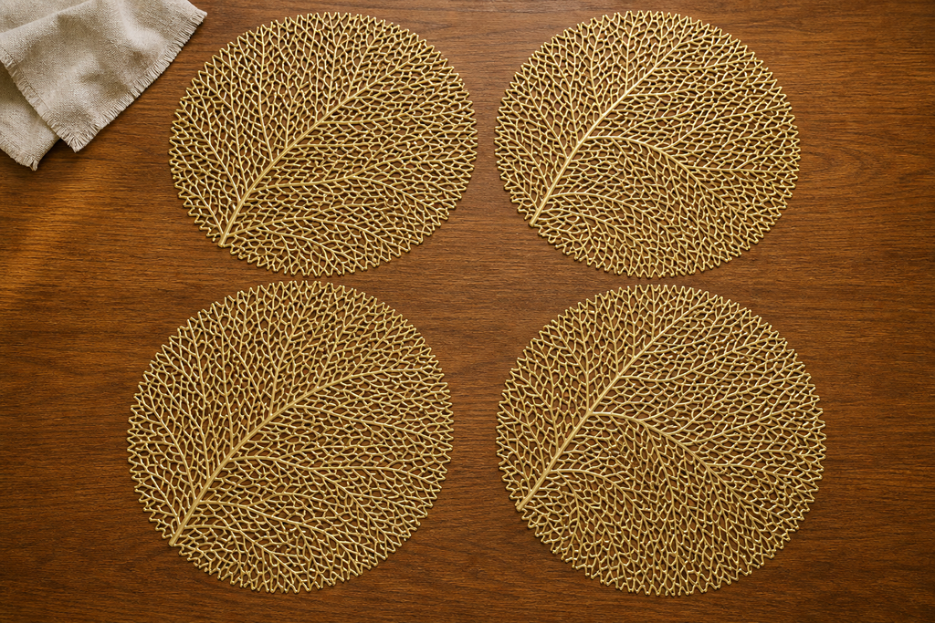 Cozy Haven Set Of 4 Table Mat Leaf Golden Pvc Placemat - Cozy Haven lifestyle image