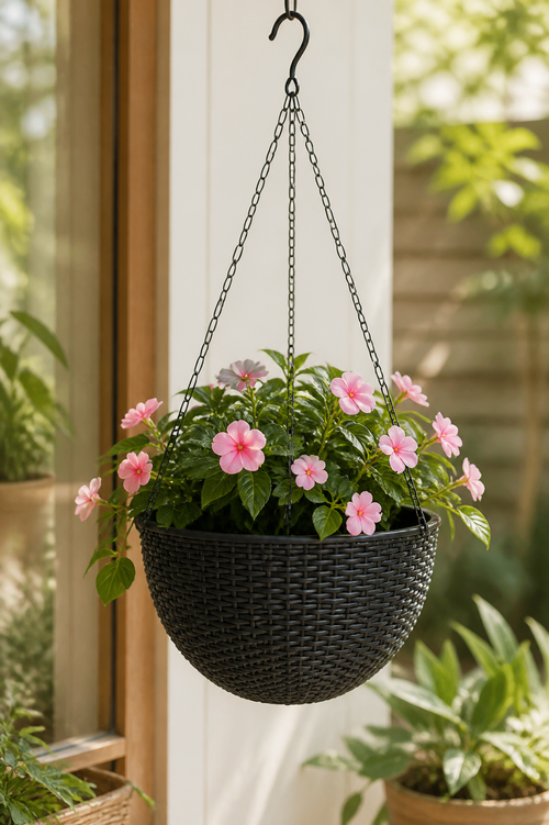 Black Hanging Planter with Chain