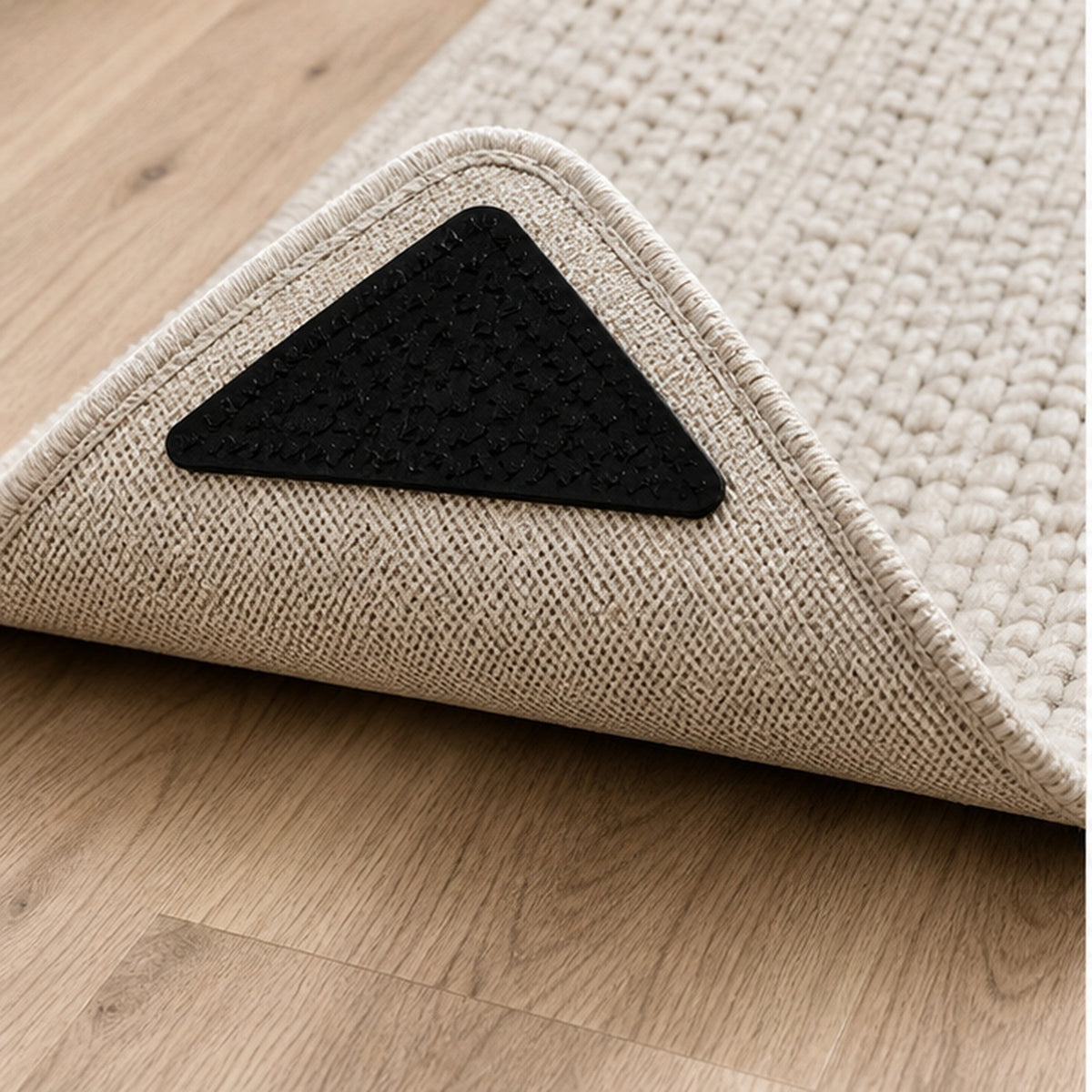 Cozy Haven Reusable Rug Corner Grippers styled in a home setting